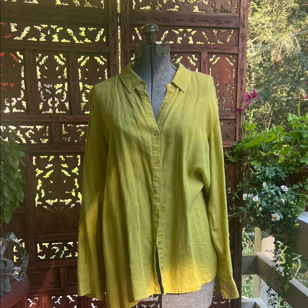 Eileen Fisher Lime Linen Button Down Shirt